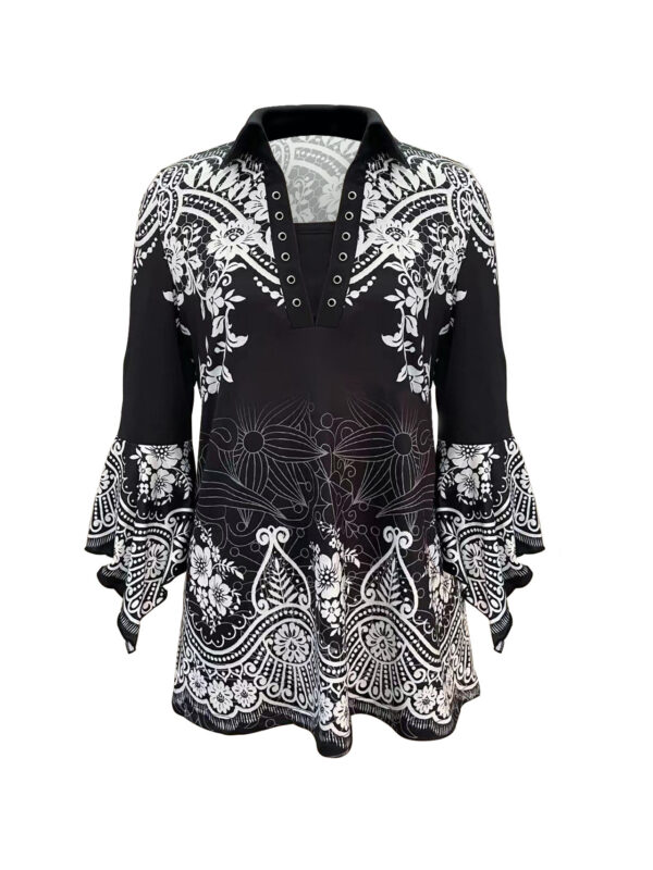 Printing Lapel Top Irregular Sleeve T-shirt - Image 8
