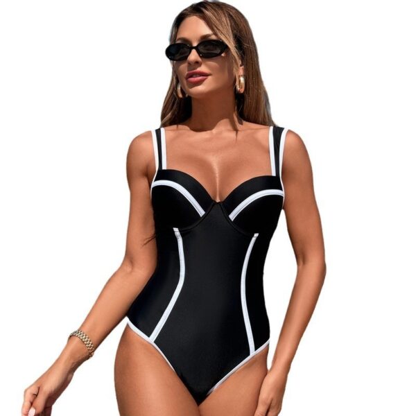 Swimsuit Women's One-piece Black And White Stripe High Waist - Image 4