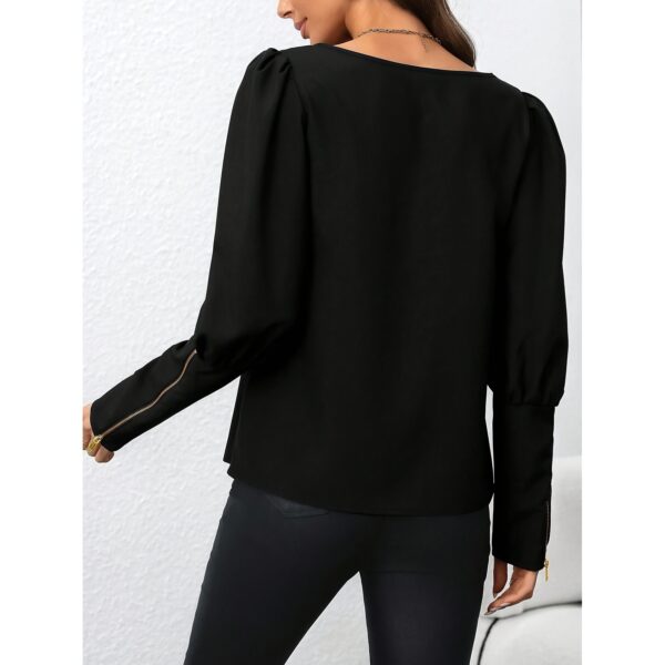 Women's Polo Collar Long Sleeve Zip Top - Image 4