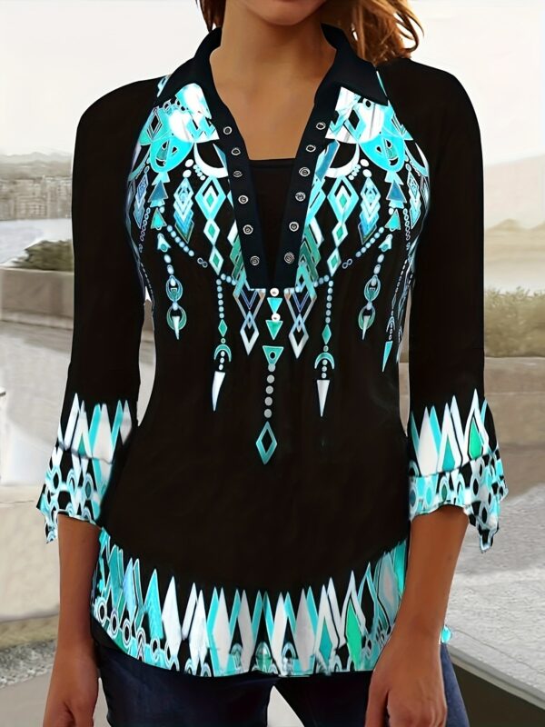 Printing Lapel Top Irregular Sleeve T-shirt - Image 4