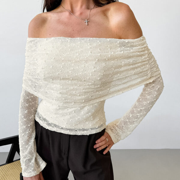 Jacquard Knitted Collar Women's Long Sleeve Top - Image 2