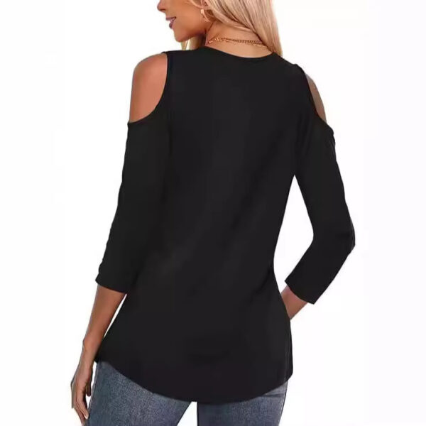 Off-the-shoulder Women's Solid Color Long Sleeve V-neck Formal Casual Top Summer - Image 10