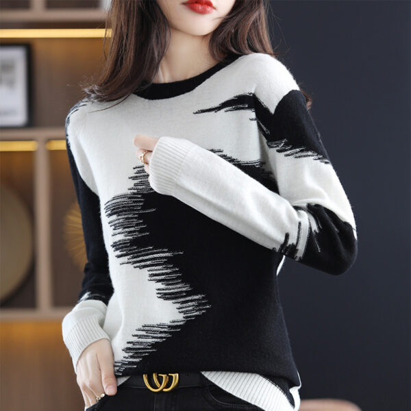 Fashion Round Neck Contrast Color Sweater Women's Autumn And Winter New Casual Loose - Image 4