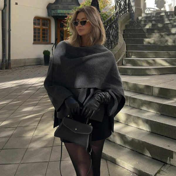 Women's Loose Casual Cape Knitted Sweater Coat - Image 4