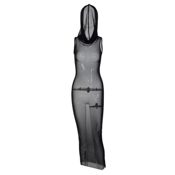 Women's Spring Clothing New Sleeveless Hooded Mesh See-through Dress - Image 6