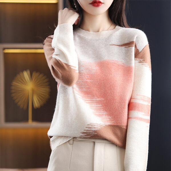 Fashion Round Neck Contrast Color Sweater Women's Autumn And Winter New Casual Loose - Image 6