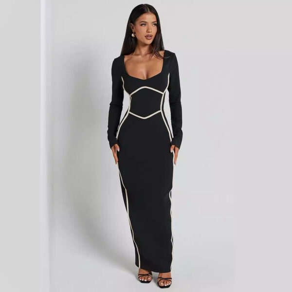 Knitted Long Sleeve Backless Waist Trimming Sexy Dress - Image 4