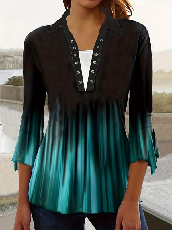 Printing Lapel Top Irregular Sleeve T-shirt - Image 9