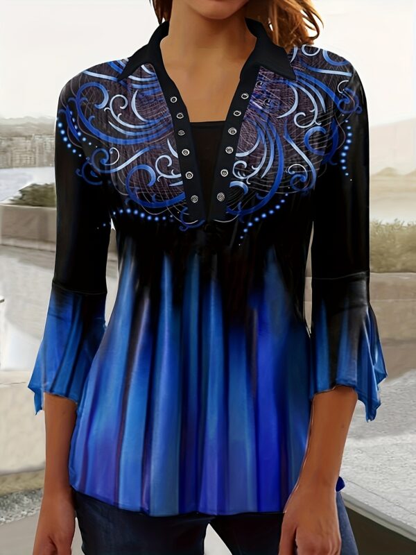 Printing Lapel Top Irregular Sleeve T-shirt - Image 10