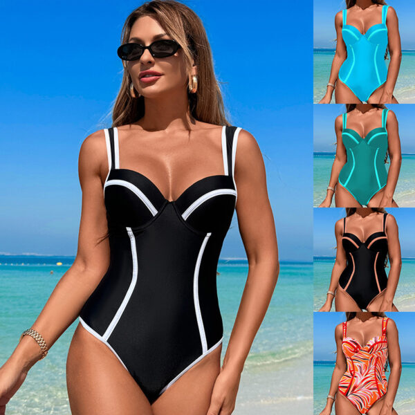 Swimsuit Women's One-piece Black And White Stripe High Waist - Image 2