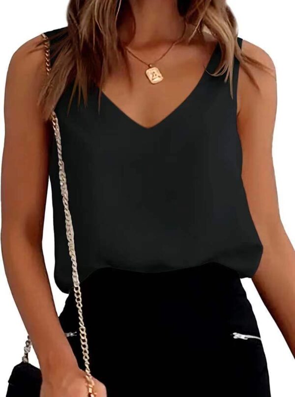 Women Tank Top Summer Casual V Neck Camisole Blouses Loose Sleeveless Cami Basic Tank Shirt - Image 2
