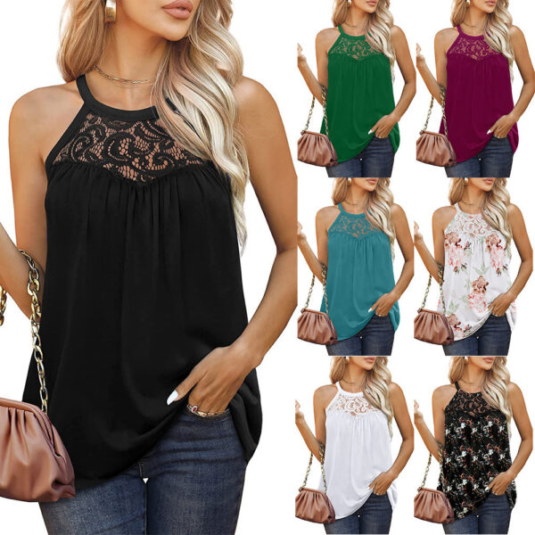 Womens Tank Tops Loose Fit Summer Lace Halter Tops Sleeveless Shirts - Image 7