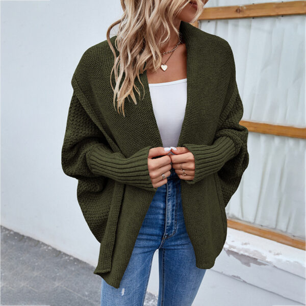 New Loose Knitted Sweater Solid Color Bat Sleeve Large Lapel Cardigan Autumn And Winter Fashion Jacket For Women Clothing - Image 6