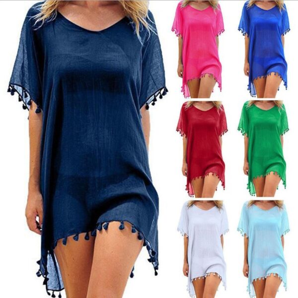 Women Blouses Loose Chiffon Dress Summer Beach Tunic Cover-Up Shirt - Image 3