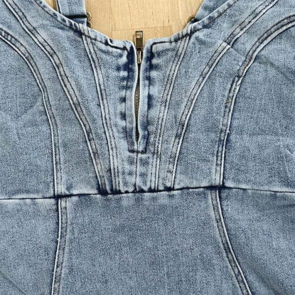 New U-neck Suspender Denim Dress Summer Casual Tight Slim Fit Dresses With Slit Design Womens Clothing - Image 4