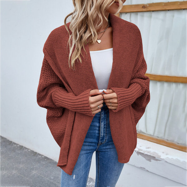 New Loose Knitted Sweater Solid Color Bat Sleeve Large Lapel Cardigan Autumn And Winter Fashion Jacket For Women Clothing - Image 7