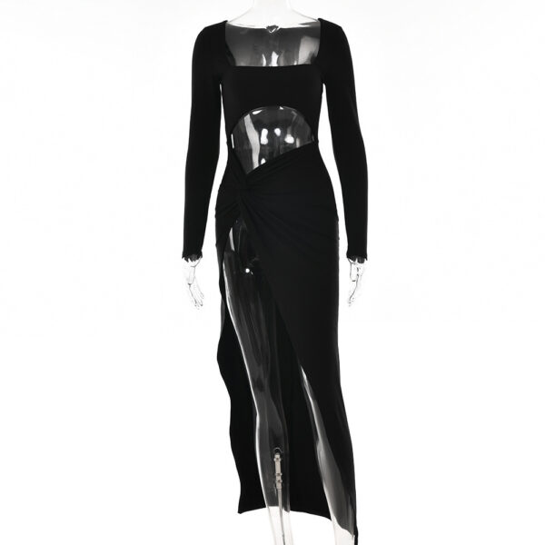 Womens Clothing Long Sleeve Dress Fashion Hollow U-neck Split Dress Party Wedding - Image 9