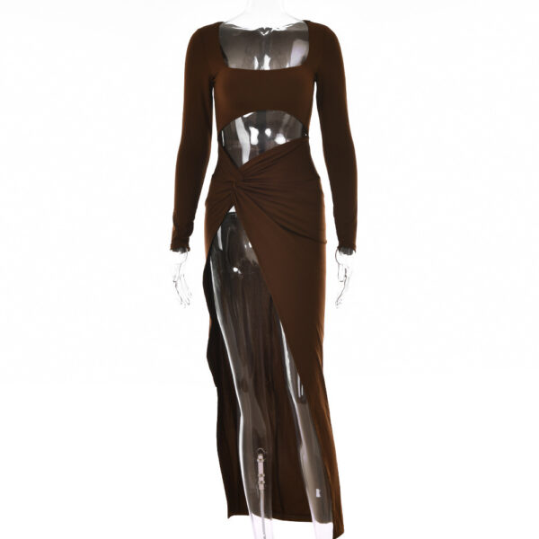 Womens Clothing Long Sleeve Dress Fashion Hollow U-neck Split Dress Party Wedding - Image 8
