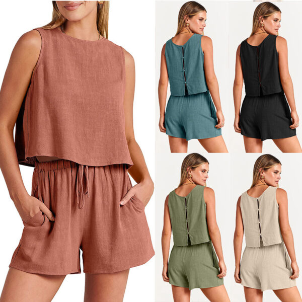 Women's Set Summer Sleeveless Tops And Drawstring Shorts Fashion Suit 2pcs - Image 6