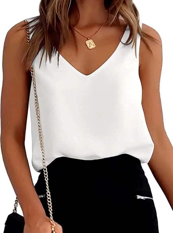 Women Tank Top Summer Casual V Neck Camisole Blouses Loose Sleeveless Cami Basic Tank Shirt - Image 3