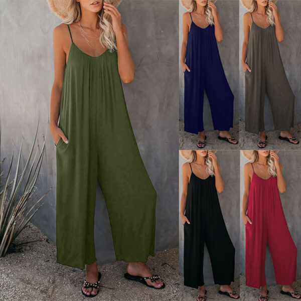Women's Loose Sleeveless Jumpsuits Romper Jumpsuit With Pockets Long Pant Summer - Image 4
