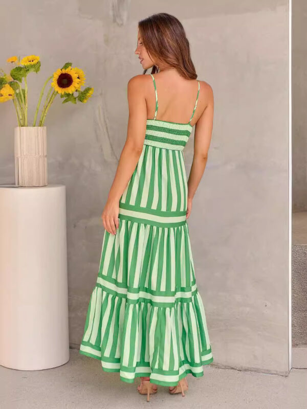 Summer Striped Printed Suspender Long Dress With Pockets Fashion Square Neck Backless Dresses For Beach Vacation Women Clothing - Image 6