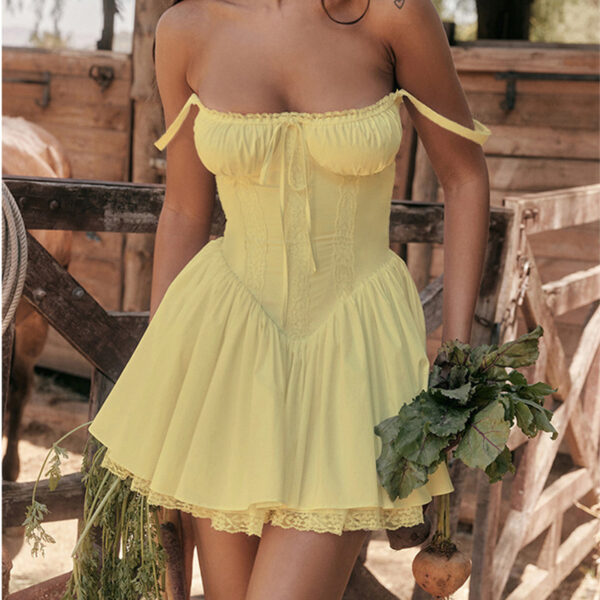 Sexy Lace Suspender Dress Summer Fashion Lace-up Slim Waist Pleated Short Dresses For Womens Clothing - Image 5
