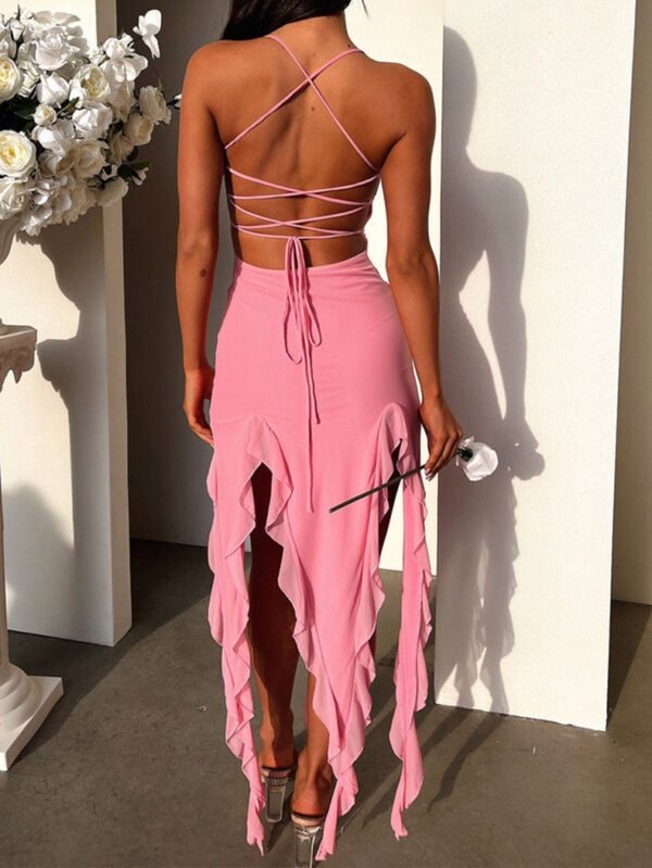 Sexy Suspender Tight Slim Skirt Fashion Split Ruffle Design Dress Summer Womens Clothing - Image 6