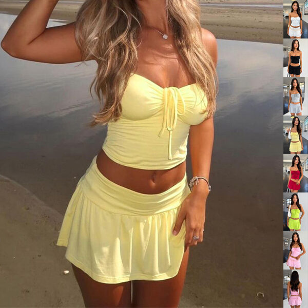 Women's Suits Summer Sleeveless Tube Top And Pleating Skirt Y2K Hot Girl Mid-length Dress Set - Image 7