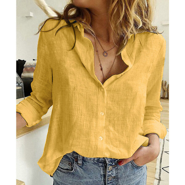 Loose Button Lapel Cardigan Top Long Sleeve Shirt Womens Blouses - Image 5