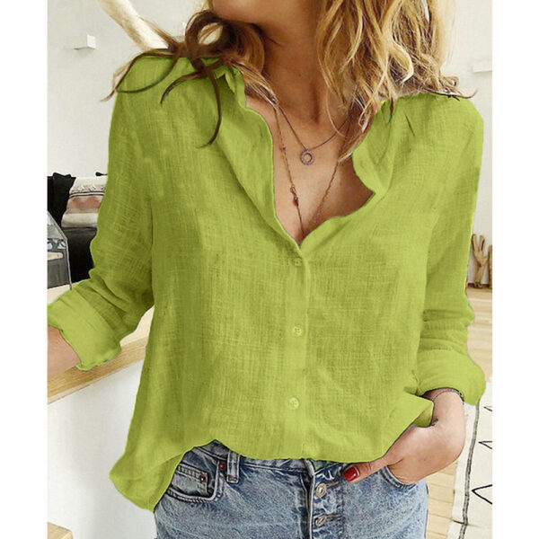 Loose Button Lapel Cardigan Top Long Sleeve Shirt Womens Blouses - Image 6