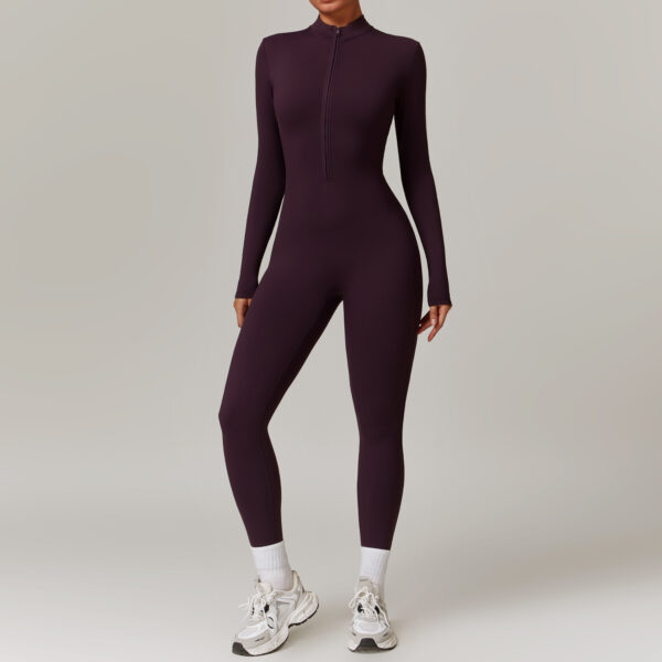Warm Zipper Long-sleeved Jumpsuit Yoga Fitness Sports Pants Breathable Bodysuit Women's Clothing - Image 7